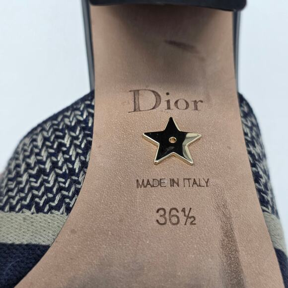 Christian Dior Dway Embroidered Heeled Mule Slides Blue IT 36.5 US 6.5 - Picture 6 of 15